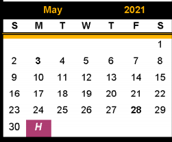 District School Academic Calendar for West El for May 2021