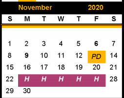District School Academic Calendar for Stanfield El for November 2020
