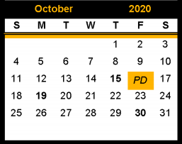 District School Academic Calendar for Snyder H S for October 2020