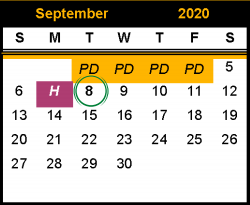 District School Academic Calendar for Snyder El for September 2020