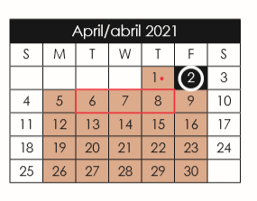 District School Academic Calendar for Escontrias Elementary for April 2021