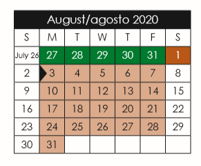 District School Academic Calendar for Helen Ball Elementary for August 2020