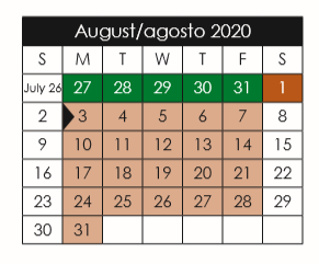 District School Academic Calendar for H D Hilley Elementary for August 2020