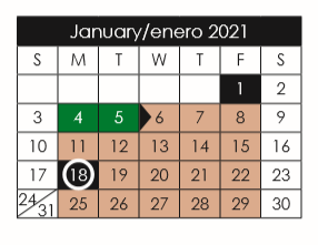 District School Academic Calendar for H D Hilley Elementary for January 2021