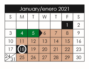 District School Academic Calendar for Hueco Elementary for January 2021