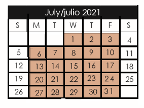 District School Academic Calendar for Bill Sybert School for July 2020