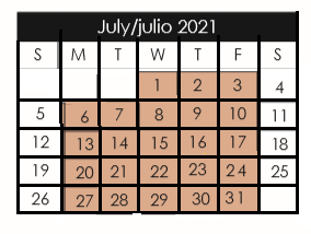 District School Academic Calendar for Salvador Sanchez Middle for July 2020