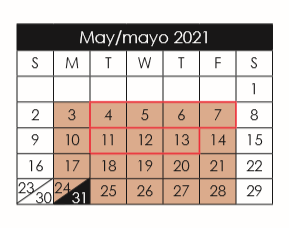 District School Academic Calendar for Hueco Elementary for May 2021