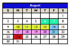 District School Academic Calendar for Bexar County Juvenile Justice Acad for August 2020