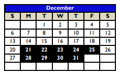 District School Academic Calendar for Atascosa Co Alter for December 2020