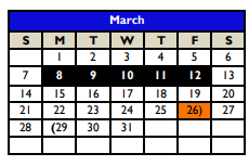 District School Academic Calendar for Bexar County Juvenile Justice Acad for March 2021