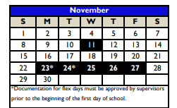 District School Academic Calendar for Bexar County Juvenile Justice Acad for November 2020