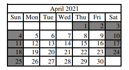 District School Academic Calendar for South Central Elementary for April 2021