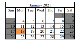District School Academic Calendar for South Central Elementary for January 2021