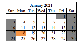 District School Academic Calendar for New Middletown Elementary School for January 2021