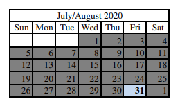 District School Academic Calendar for South Central Elementary for July 2020