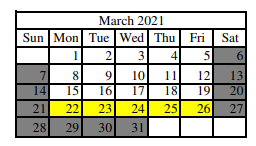 District School Academic Calendar for South Central Elementary for March 2021