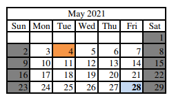 District School Academic Calendar for Corydon Elementary School for May 2021