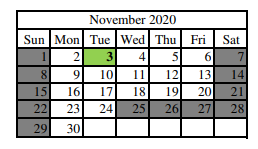 District School Academic Calendar for South Central Elementary for November 2020