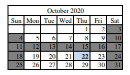 District School Academic Calendar for Harrison County Spec Ed Coop for October 2020