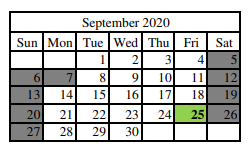 District School Academic Calendar for South Central Elementary for September 2020
