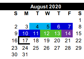 District School Academic Calendar for Cameron Co J J A E P for August 2020