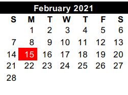 District School Academic Calendar for Hidalgo Co J J A E P for February 2021