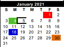 District School Academic Calendar for Hidalgo Co J J A E P for January 2021