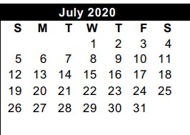 District School Academic Calendar for Hidalgo Co J J A E P for July 2020