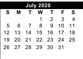 District School Academic Calendar for Cameron Co J J A E P for July 2020