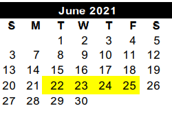 District School Academic Calendar for Hidalgo Co J J A E P for June 2021