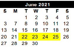 District School Academic Calendar for Cameron Co J J A E P for June 2021