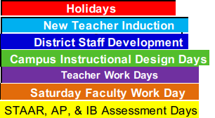 District School Academic Calendar Legend for Cameron Co J J A E P