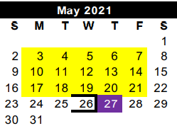 District School Academic Calendar for Cameron Co J J A E P for May 2021