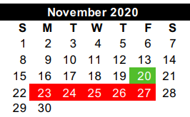 District School Academic Calendar for South Texas Business Education & T for November 2020