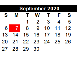 District School Academic Calendar for Cameron Co J J A E P for September 2020