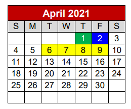 District School Academic Calendar for Project Restore for April 2021