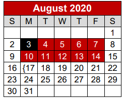 District School Academic Calendar for Splendora H S for August 2020