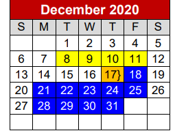 District School Academic Calendar for Project Restore for December 2020