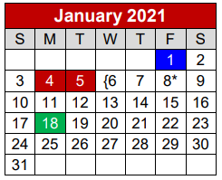 District School Academic Calendar for Greenleaf Elementary for January 2021