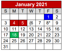 District School Academic Calendar for Project Restore for January 2021