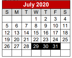 District School Academic Calendar for Peach Creek Elementary for July 2020