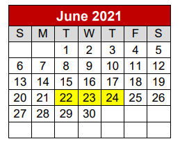 District School Academic Calendar for Project Restore for June 2021