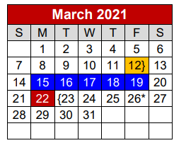 District School Academic Calendar for Project Restore for March 2021