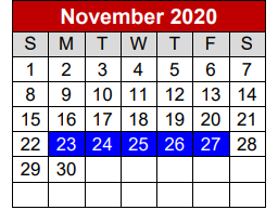 District School Academic Calendar for Project Restore for November 2020
