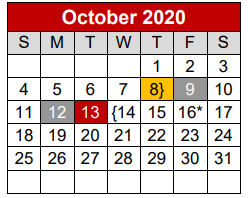 District School Academic Calendar for Project Restore for October 2020
