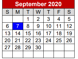 District School Academic Calendar for Project Restore for September 2020