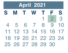 District School Academic Calendar for Pearl M Hirsch Elementary for April 2021