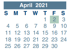 District School Academic Calendar for Spring High School for April 2021