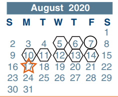 District School Academic Calendar for Anderson Elementary School for August 2020